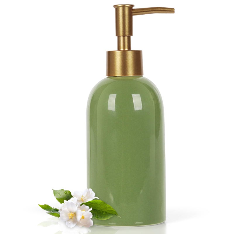 Natheeph 14OZ Ceramic Soap Dispenser Ceramic Soap Pump Dispenser Can Fill Liquid for Bathroom/Kitchen (Green) - Image 1